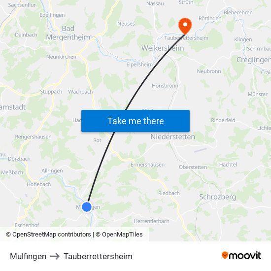 Mulfingen to Tauberrettersheim map