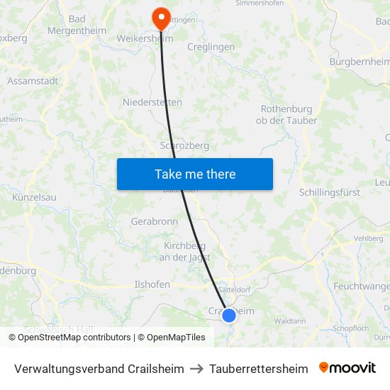 Verwaltungsverband Crailsheim to Tauberrettersheim map