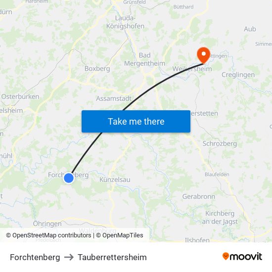 Forchtenberg to Tauberrettersheim map