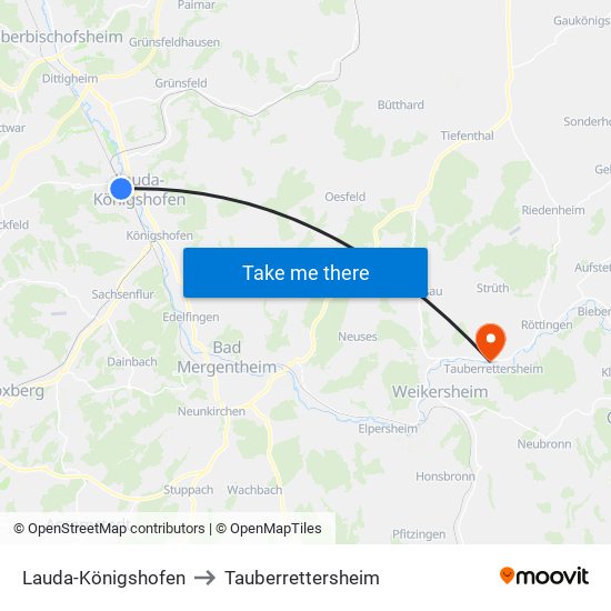 Lauda-Königshofen to Tauberrettersheim map