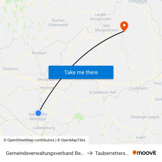 Gemeindeverwaltungsverband Besigheim to Tauberrettersheim map