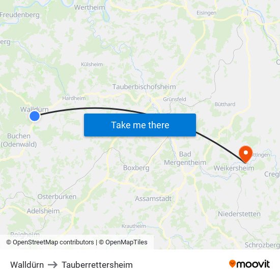 Walldürn to Tauberrettersheim map