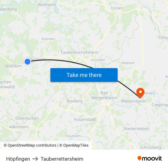 Höpfingen to Tauberrettersheim map