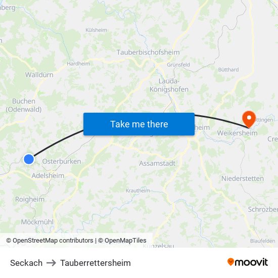 Seckach to Tauberrettersheim map