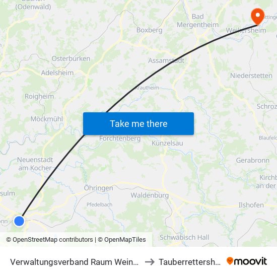 Verwaltungsverband Raum Weinsberg to Tauberrettersheim map