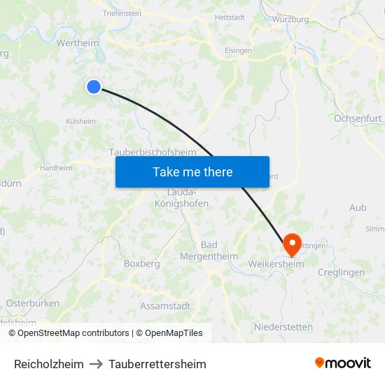 Reicholzheim to Tauberrettersheim map