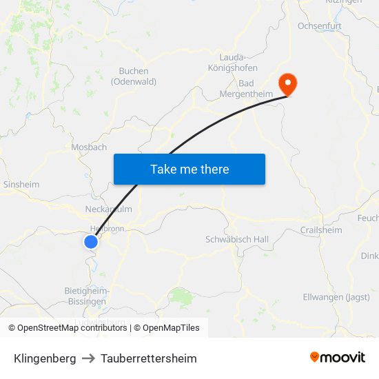 Klingenberg to Tauberrettersheim map