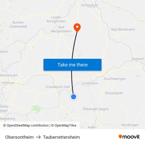 Obersontheim to Tauberrettersheim map