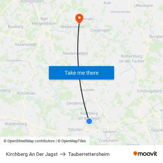 Kirchberg An Der Jagst to Tauberrettersheim map