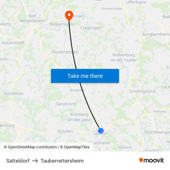 Satteldorf to Tauberrettersheim map