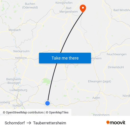 Schorndorf to Tauberrettersheim map