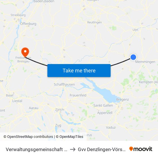 Verwaltungsgemeinschaft Ochsenhausen to Gvv Denzlingen-Vörstetten-Reute map