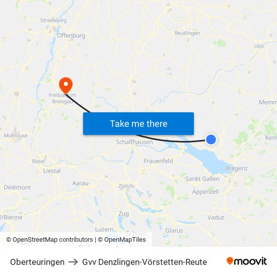 Oberteuringen to Gvv Denzlingen-Vörstetten-Reute map