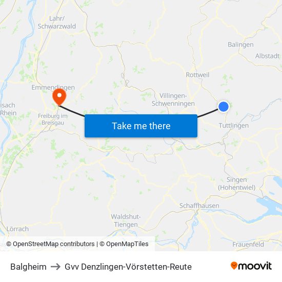 Balgheim to Gvv Denzlingen-Vörstetten-Reute map