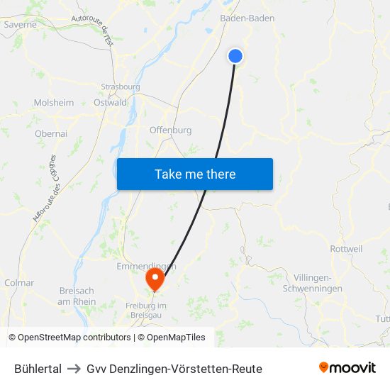 Bühlertal to Gvv Denzlingen-Vörstetten-Reute map