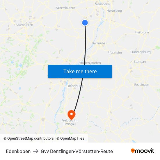 Edenkoben to Gvv Denzlingen-Vörstetten-Reute map