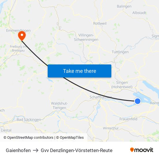 Gaienhofen to Gvv Denzlingen-Vörstetten-Reute map