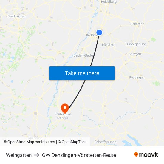 Weingarten to Gvv Denzlingen-Vörstetten-Reute map