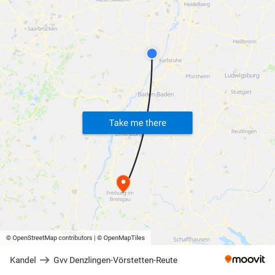 Kandel to Gvv Denzlingen-Vörstetten-Reute map