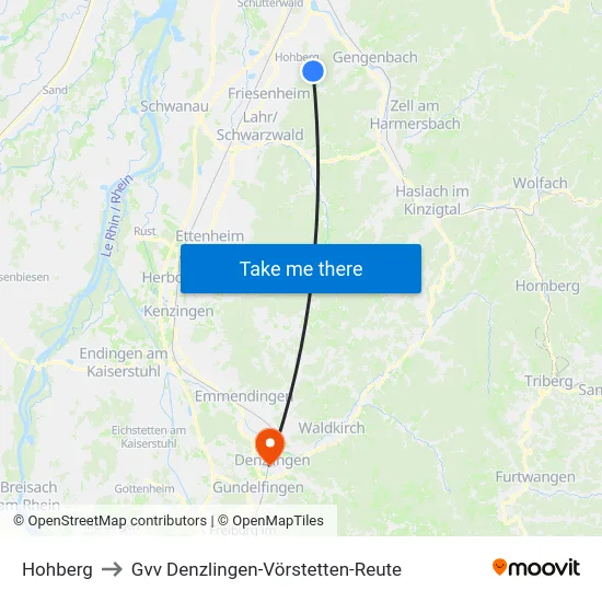 Hohberg to Gvv Denzlingen-Vörstetten-Reute map