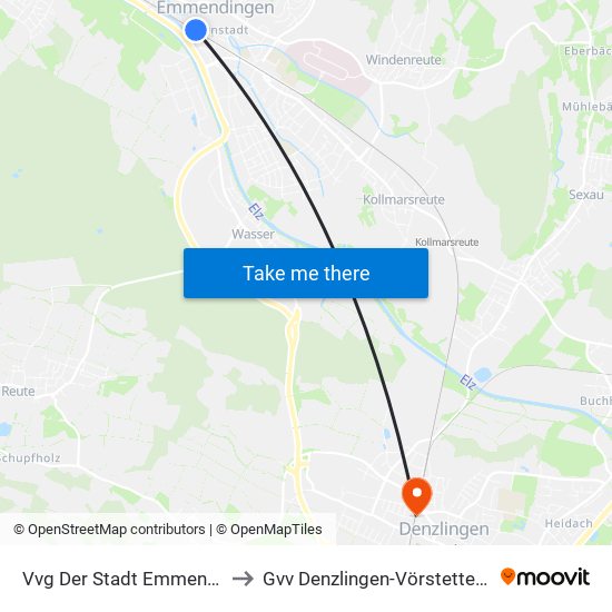 Vvg Der Stadt Emmendingen to Gvv Denzlingen-Vörstetten-Reute map