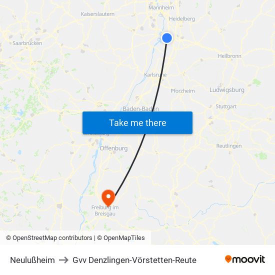 Neulußheim to Gvv Denzlingen-Vörstetten-Reute map