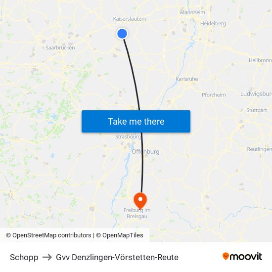 Schopp to Gvv Denzlingen-Vörstetten-Reute map