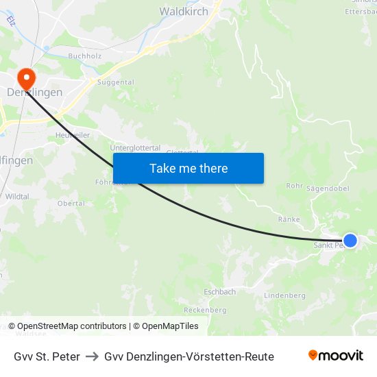 Gvv St. Peter to Gvv Denzlingen-Vörstetten-Reute map