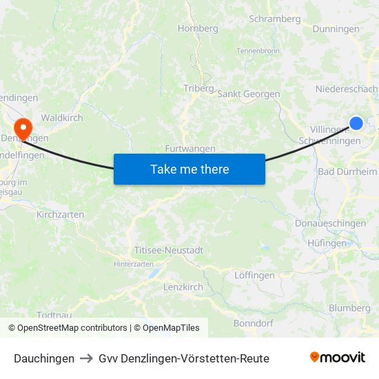 Dauchingen to Gvv Denzlingen-Vörstetten-Reute map