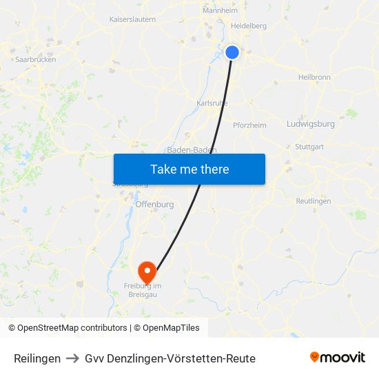 Reilingen to Gvv Denzlingen-Vörstetten-Reute map