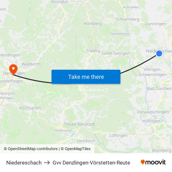 Niedereschach to Gvv Denzlingen-Vörstetten-Reute map