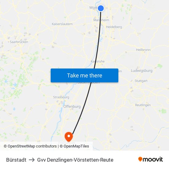 Bürstadt to Gvv Denzlingen-Vörstetten-Reute map