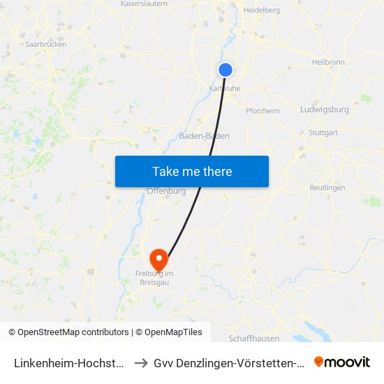 Linkenheim-Hochstetten to Gvv Denzlingen-Vörstetten-Reute map
