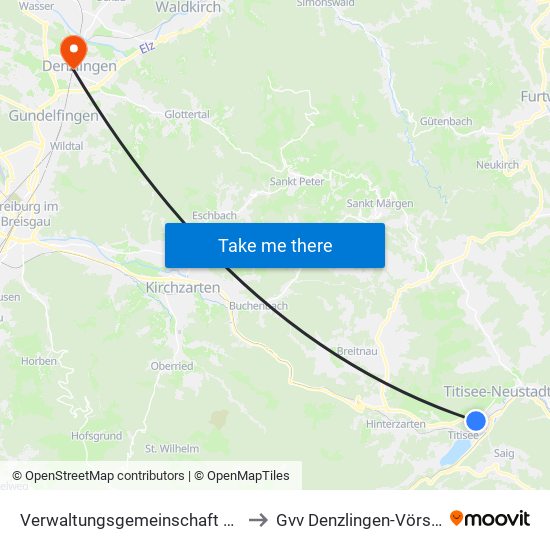 Verwaltungsgemeinschaft Titisee-Neustadt to Gvv Denzlingen-Vörstetten-Reute map