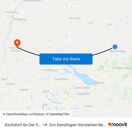 Kirchdorf An Der Iller to Gvv Denzlingen-Vörstetten-Reute map