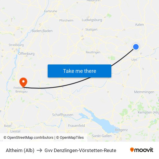 Altheim (Alb) to Gvv Denzlingen-Vörstetten-Reute map