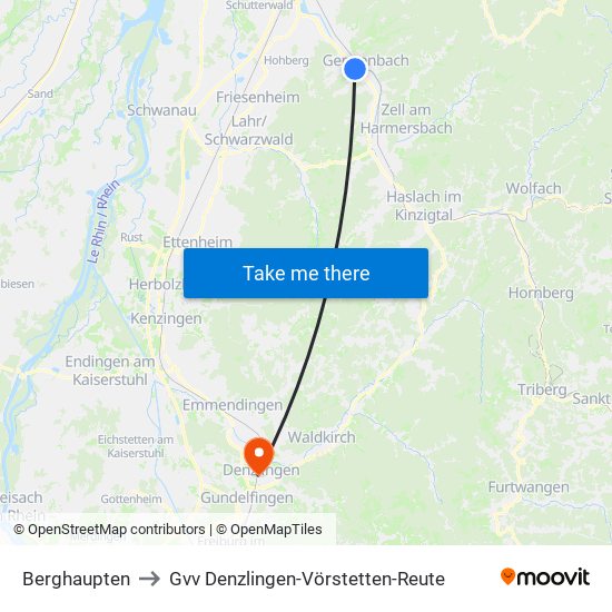 Berghaupten to Gvv Denzlingen-Vörstetten-Reute map