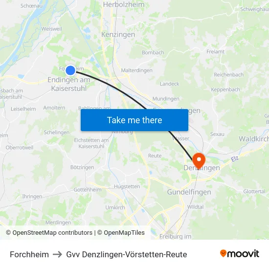 Forchheim to Gvv Denzlingen-Vörstetten-Reute map