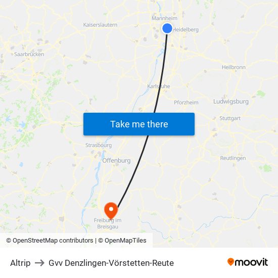 Altrip to Gvv Denzlingen-Vörstetten-Reute map