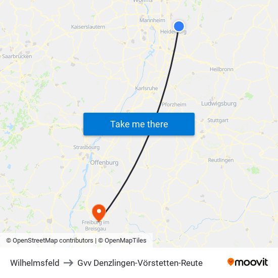 Wilhelmsfeld to Gvv Denzlingen-Vörstetten-Reute map