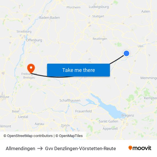 Allmendingen to Gvv Denzlingen-Vörstetten-Reute map