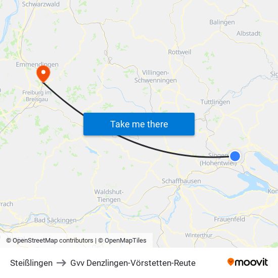 Steißlingen to Gvv Denzlingen-Vörstetten-Reute map