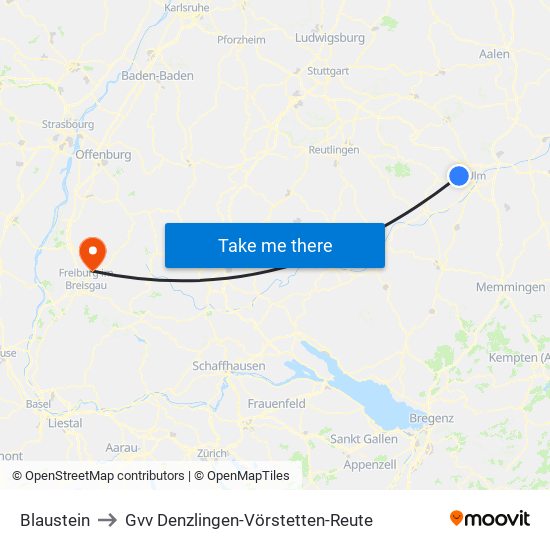 Blaustein to Gvv Denzlingen-Vörstetten-Reute map