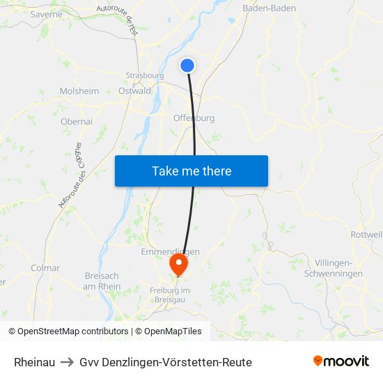 Rheinau to Gvv Denzlingen-Vörstetten-Reute map