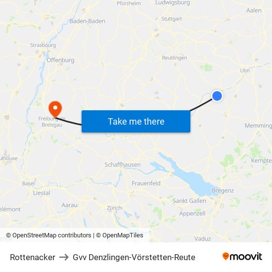 Rottenacker to Gvv Denzlingen-Vörstetten-Reute map