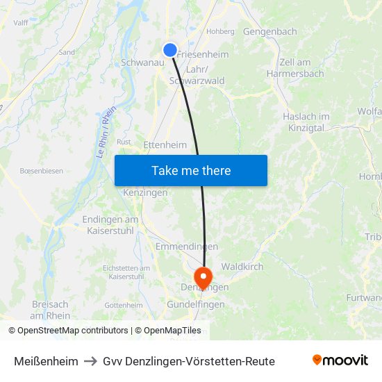 Meißenheim to Gvv Denzlingen-Vörstetten-Reute map