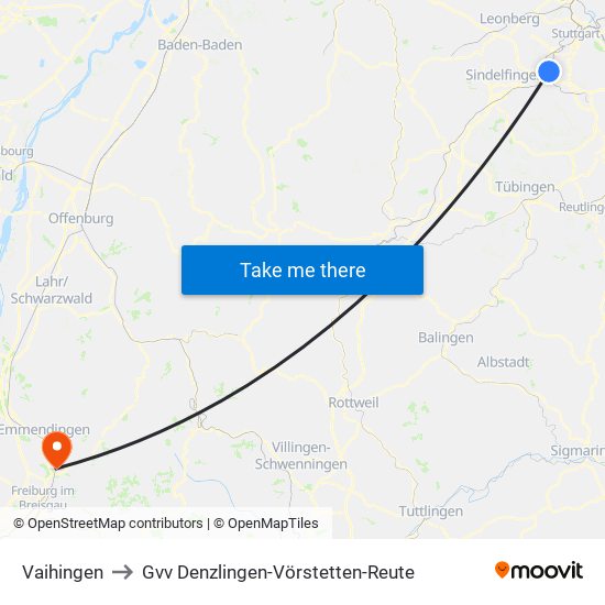 Vaihingen to Gvv Denzlingen-Vörstetten-Reute map