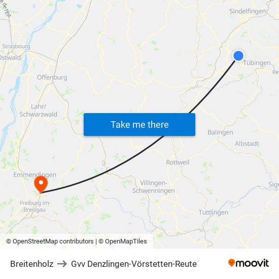 Breitenholz to Gvv Denzlingen-Vörstetten-Reute map