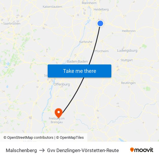 Malschenberg to Gvv Denzlingen-Vörstetten-Reute map