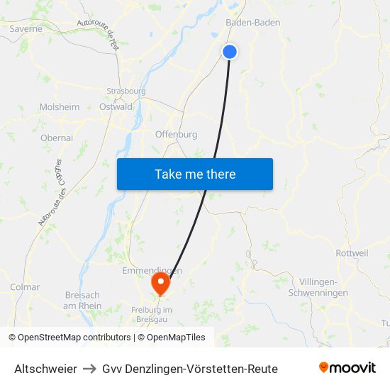 Altschweier to Gvv Denzlingen-Vörstetten-Reute map